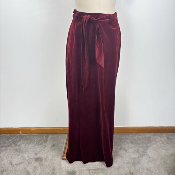 Vintage 70s John Meyer Burgundy Velvet Maxi Skirt Sz 14 Gothic Dark Romantic - Picture 1 of 8
